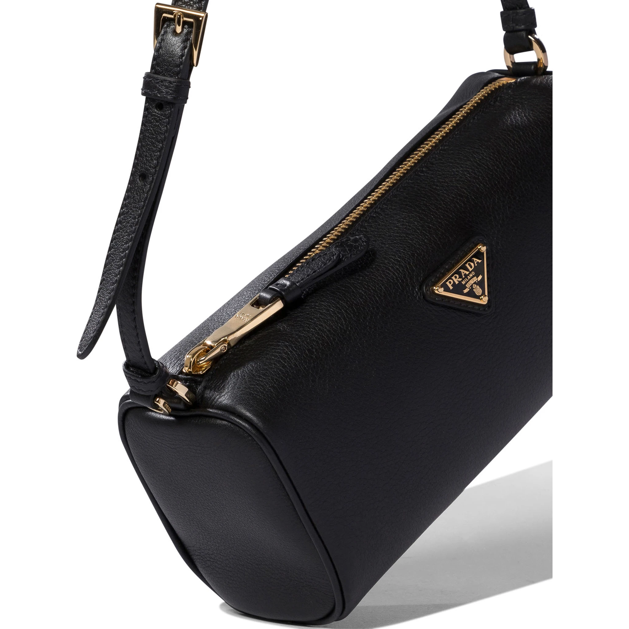 Triangle Logo Saffiano Leather Shoulder Bag In Black