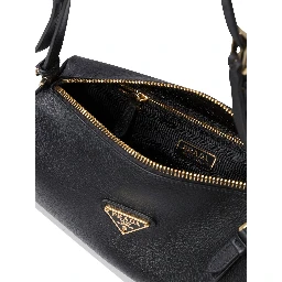 Triangle Logo Saffiano Leather Shoulder Bag In Black