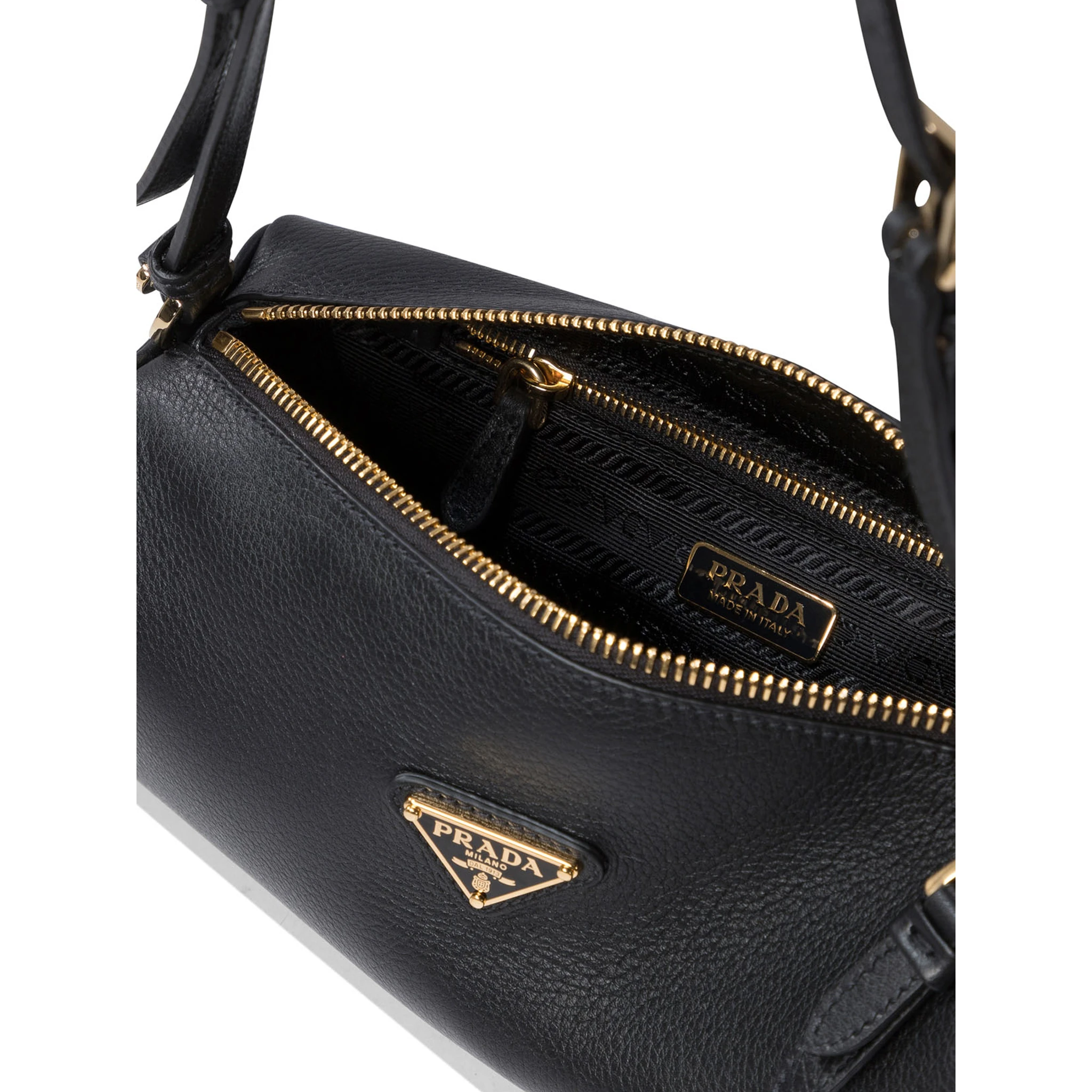 Triangle Logo Saffiano Leather Shoulder Bag In Black