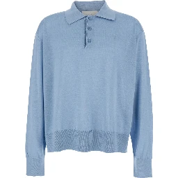 Light Blue Polo Shirt with Classic Collar and ADC Embroidery on the Front in Cotton and Silk Man