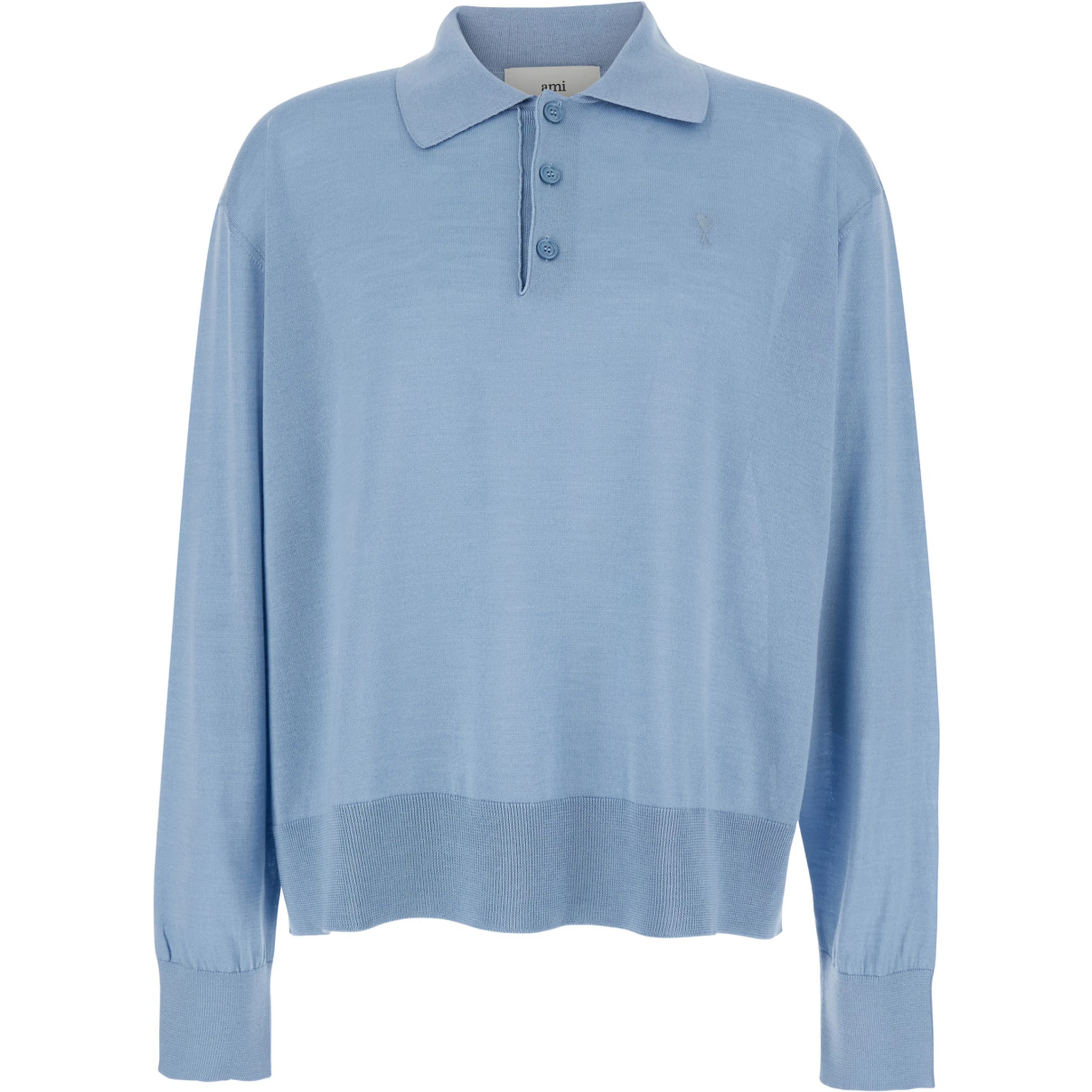 Light Blue Polo Shirt with Classic Collar and ADC Embroidery on the Front in Cotton and Silk Man