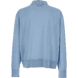 Light Blue Polo Shirt with Classic Collar and ADC Embroidery on the Front in Cotton and Silk Man