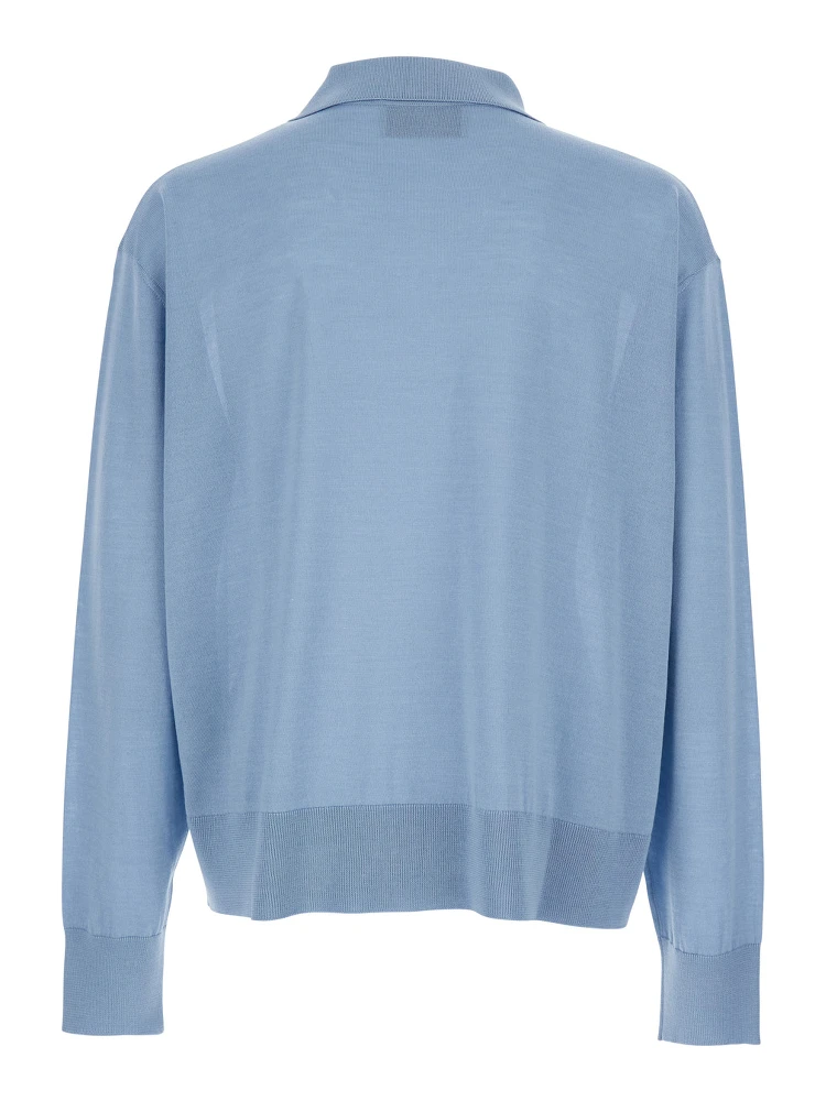 Light Blue Polo Shirt with Classic Collar and ADC Embroidery on the Front in Cotton and Silk Man alternative