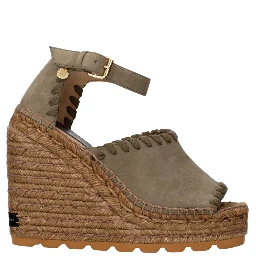 Green Leather Wedge Sandals
