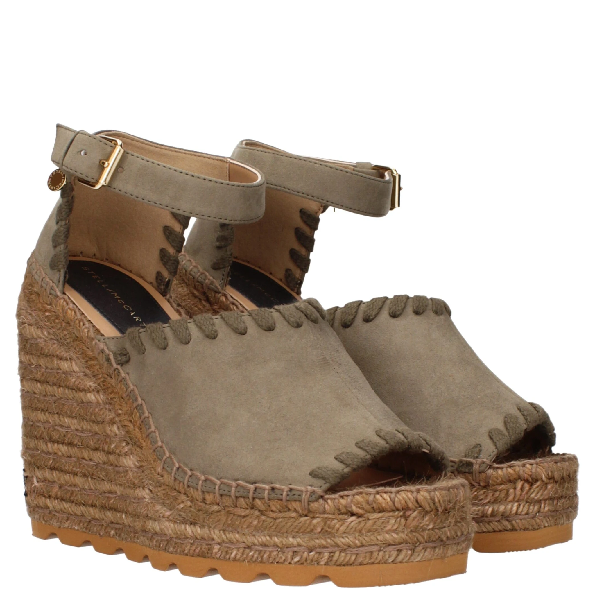 Green Leather Wedge Sandals