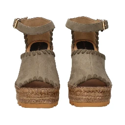 Green Leather Wedge Sandals