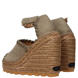 Green Leather Wedge Sandals