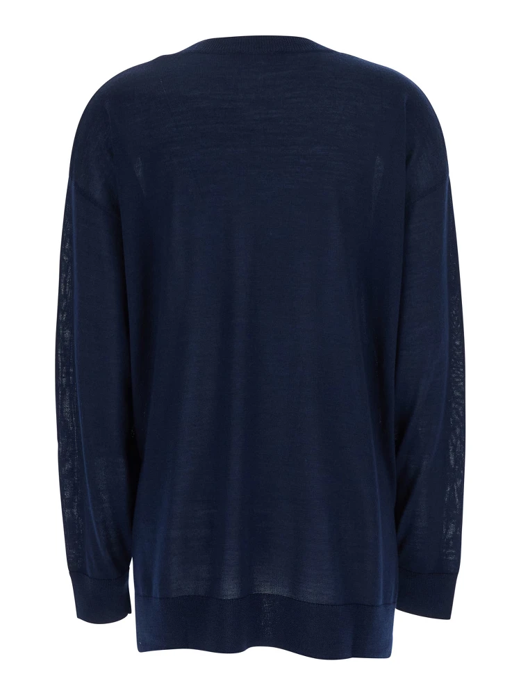 Blue Long-Sleeved Crewneck Sweater in Wool and Silk Blend Woman alternative