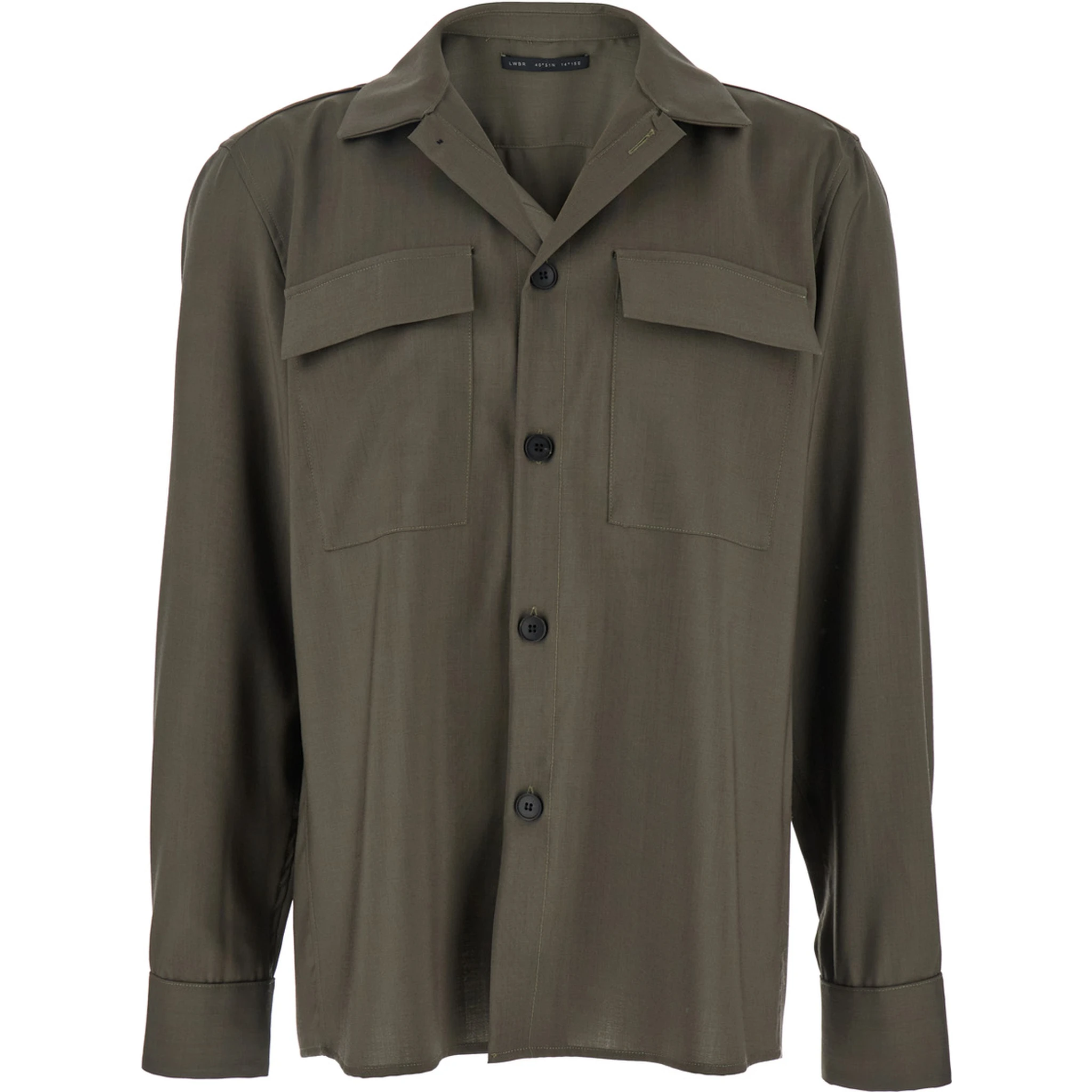 Green Shirt with Classic Collar and Applied Pockets on the Front in Fabric Man