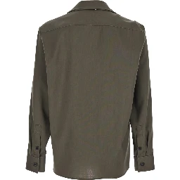 Green Shirt with Classic Collar and Applied Pockets on the Front in Fabric Man