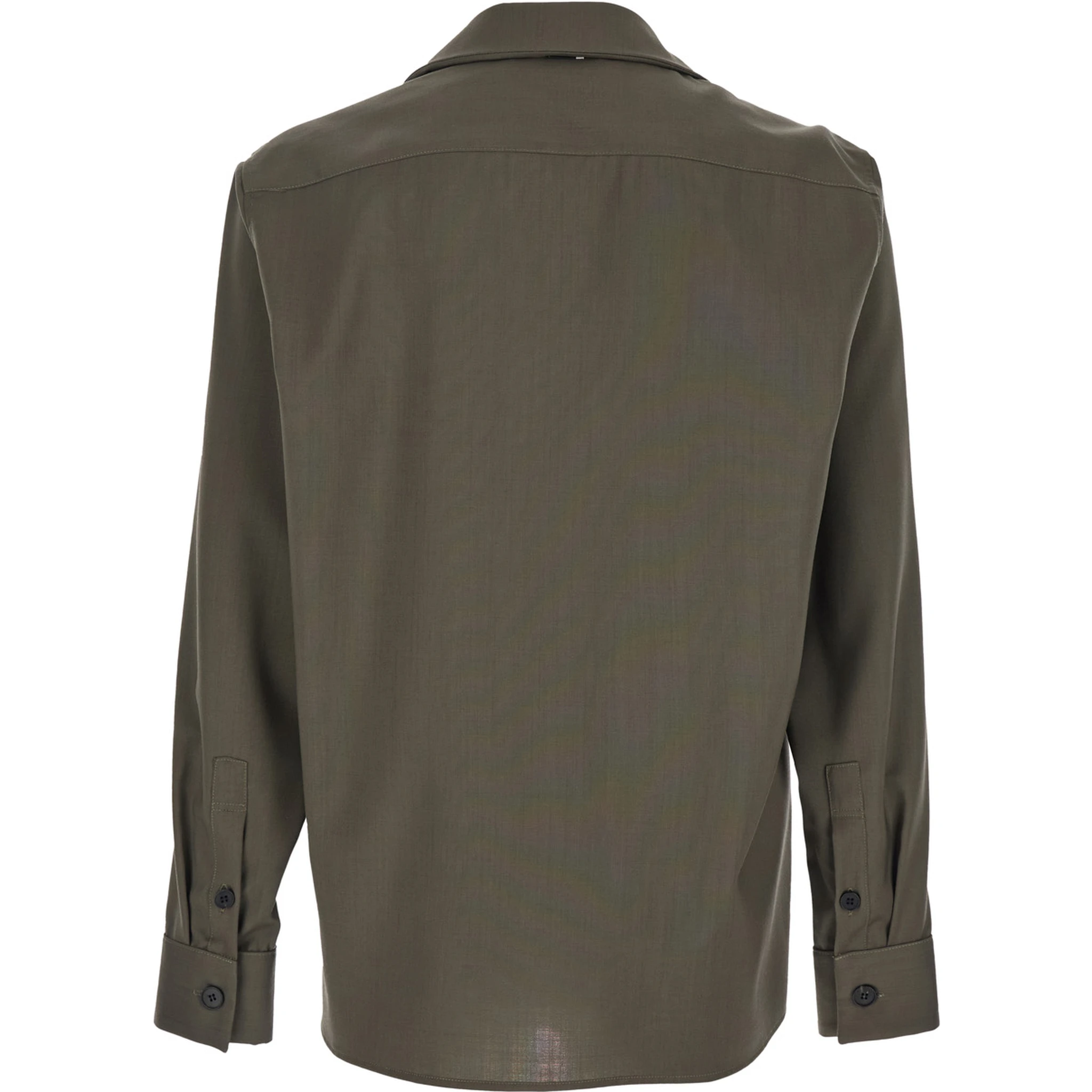 Green Shirt with Classic Collar and Applied Pockets on the Front in Fabric Man