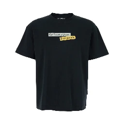 Black Crewneck T-Shirt with Logo Print on the Front in Cotton Man