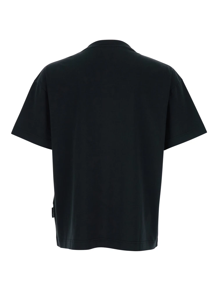 Black Crewneck T-Shirt with Logo Print on the Front in Cotton Man alternative