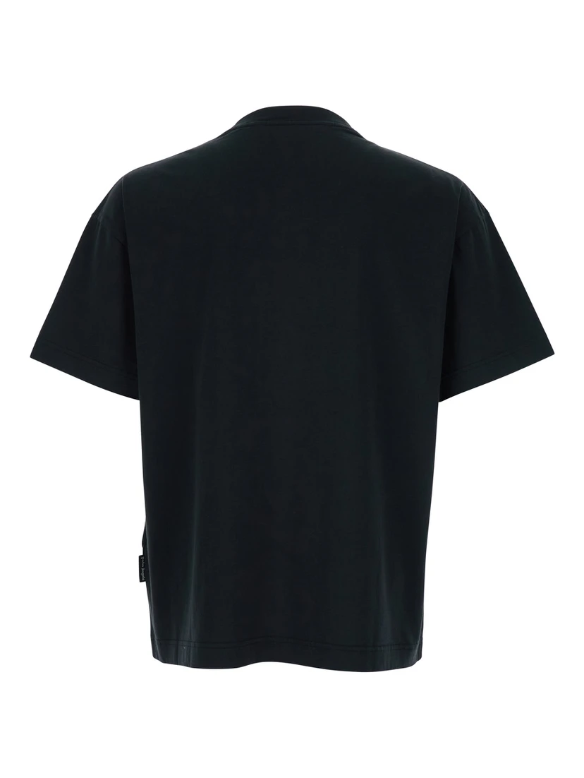 Black Crewneck T-Shirt with Logo Print on the Front in Cotton Man