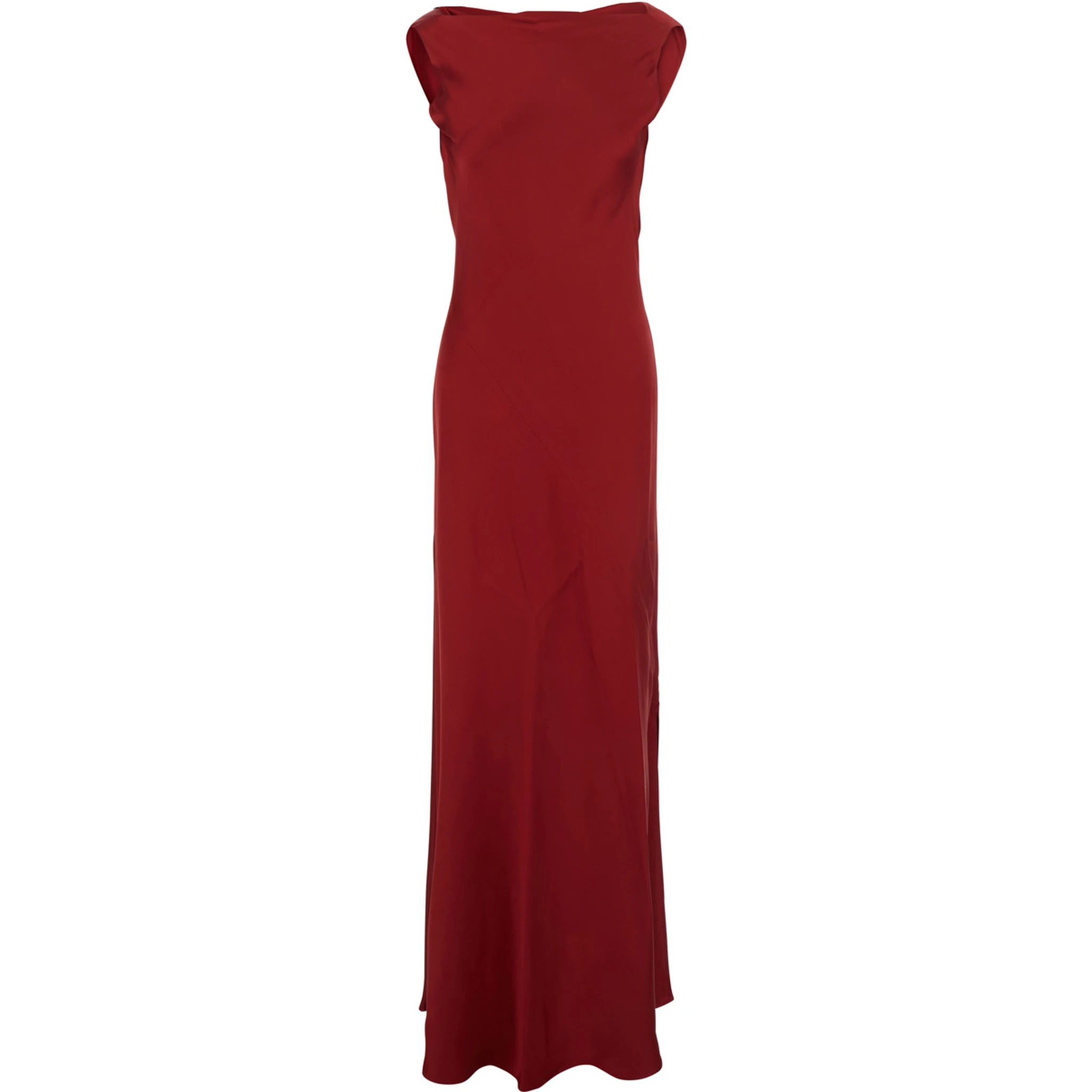 Mara Red Long Dress with Draped Neckline in Acetate Blend Woman