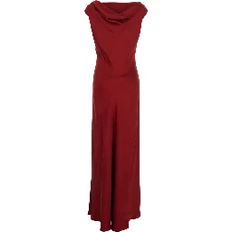 Mara Red Long Dress with Draped Neckline in Acetate Blend Woman