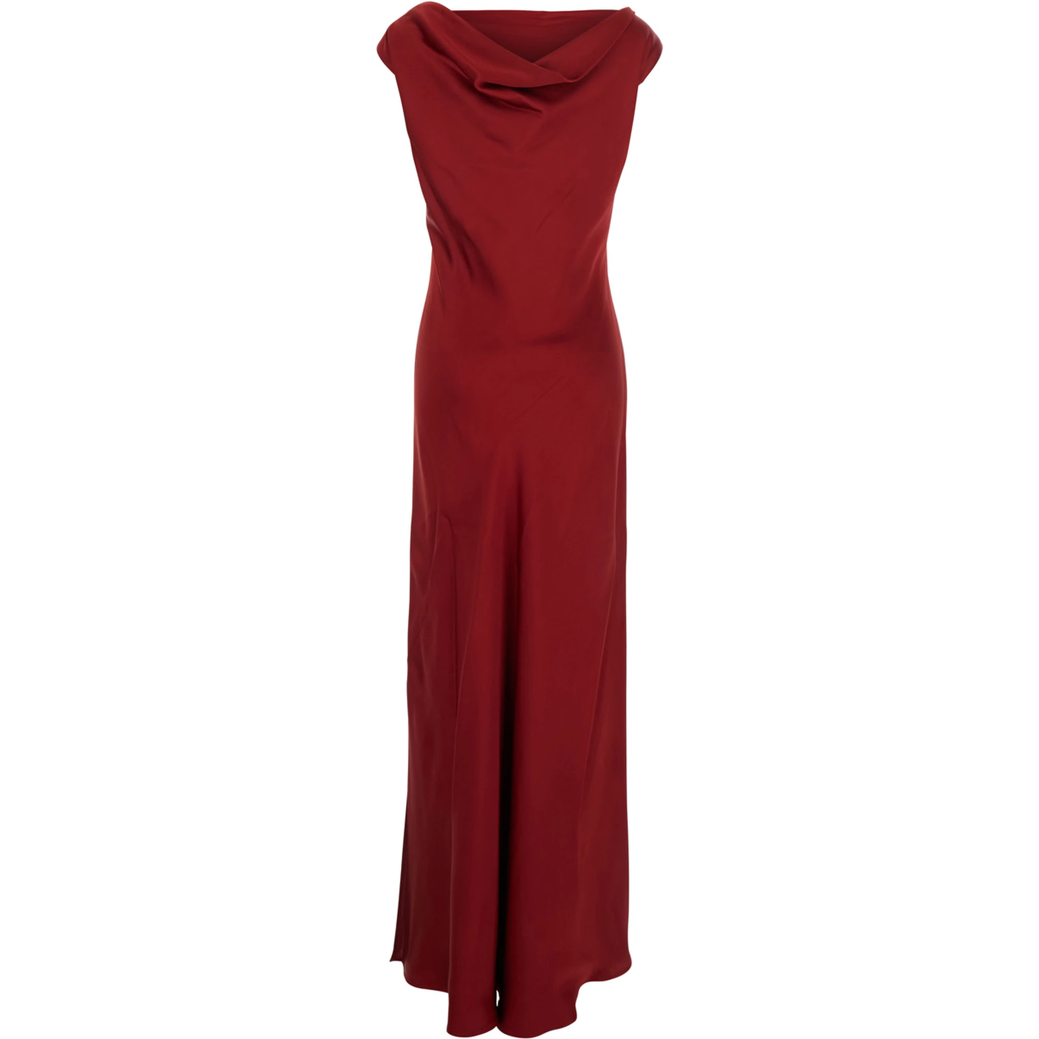 Mara Red Long Dress with Draped Neckline in Acetate Blend Woman