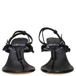 Black Leather Flip-Flop Sandals