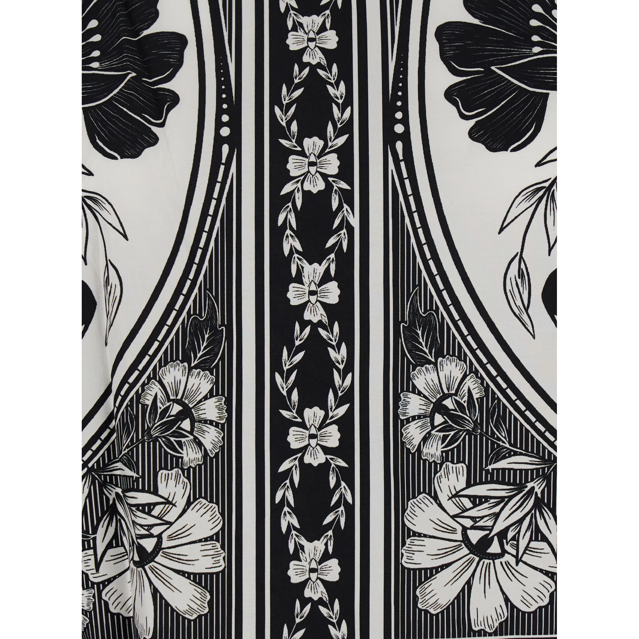 Flower Leopard Black and White Blouse with Boat Neckline and All-Over Floral Print in Cotton Woman