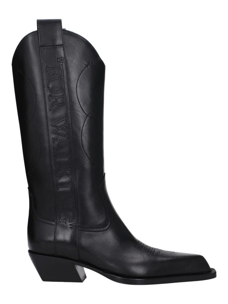 Black Leather High Heel Boots