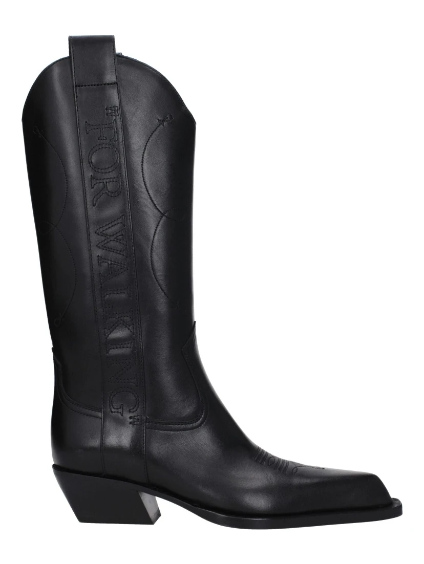 Black Leather High Heel Boots