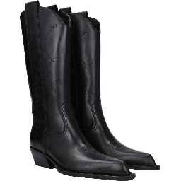 Black Leather High Heel Boots