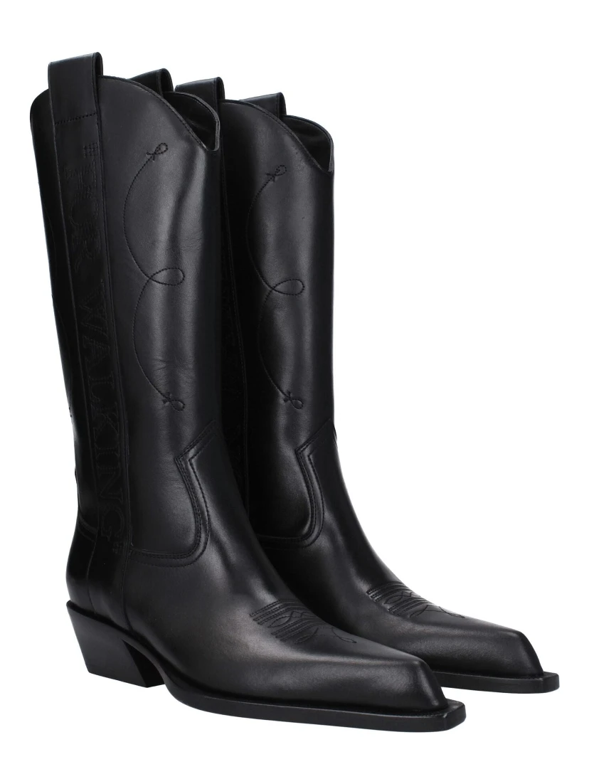 Black Leather High Heel Boots