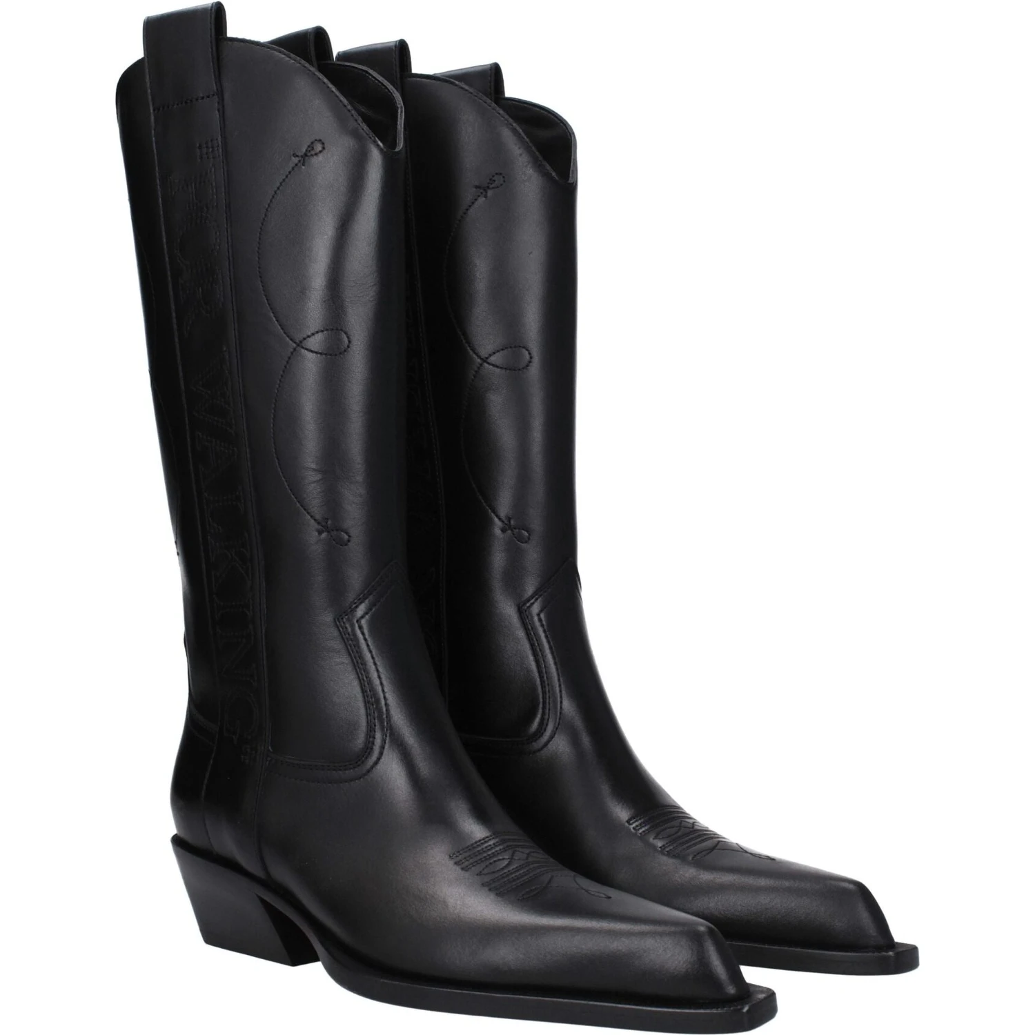 Black Leather High Heel Boots