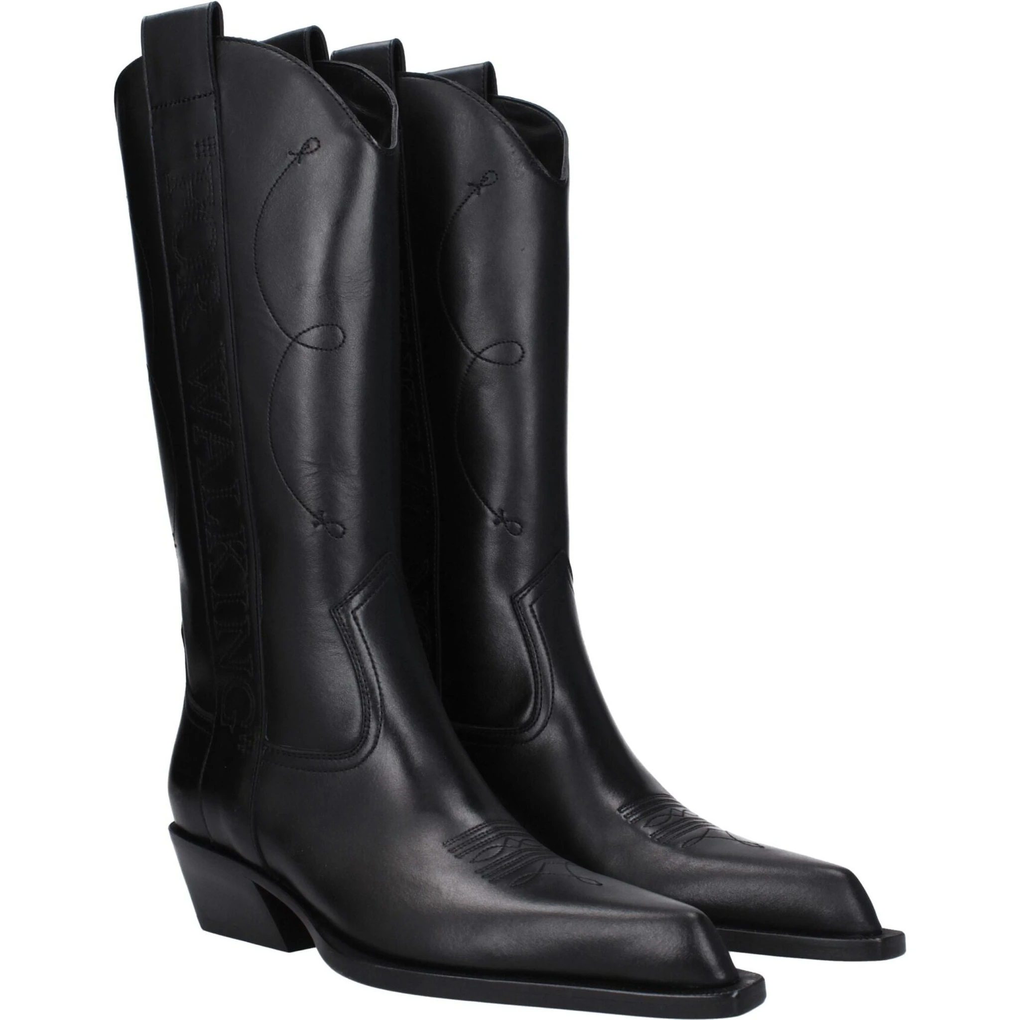 Black Leather High Heel Boots