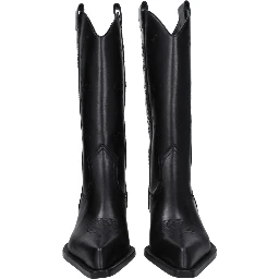 Black Leather High Heel Boots