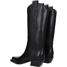 Black Leather High Heel Boots