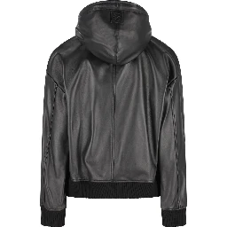 Leather hood jacket