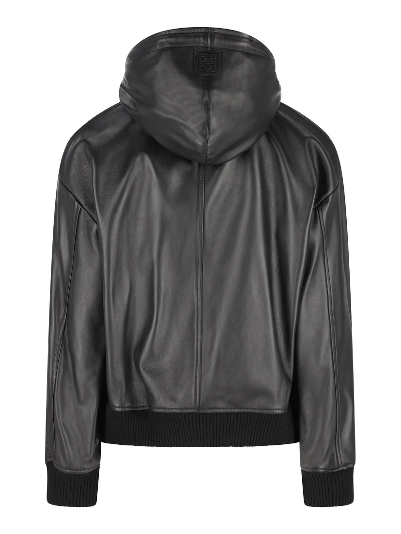 Leather hood jacket