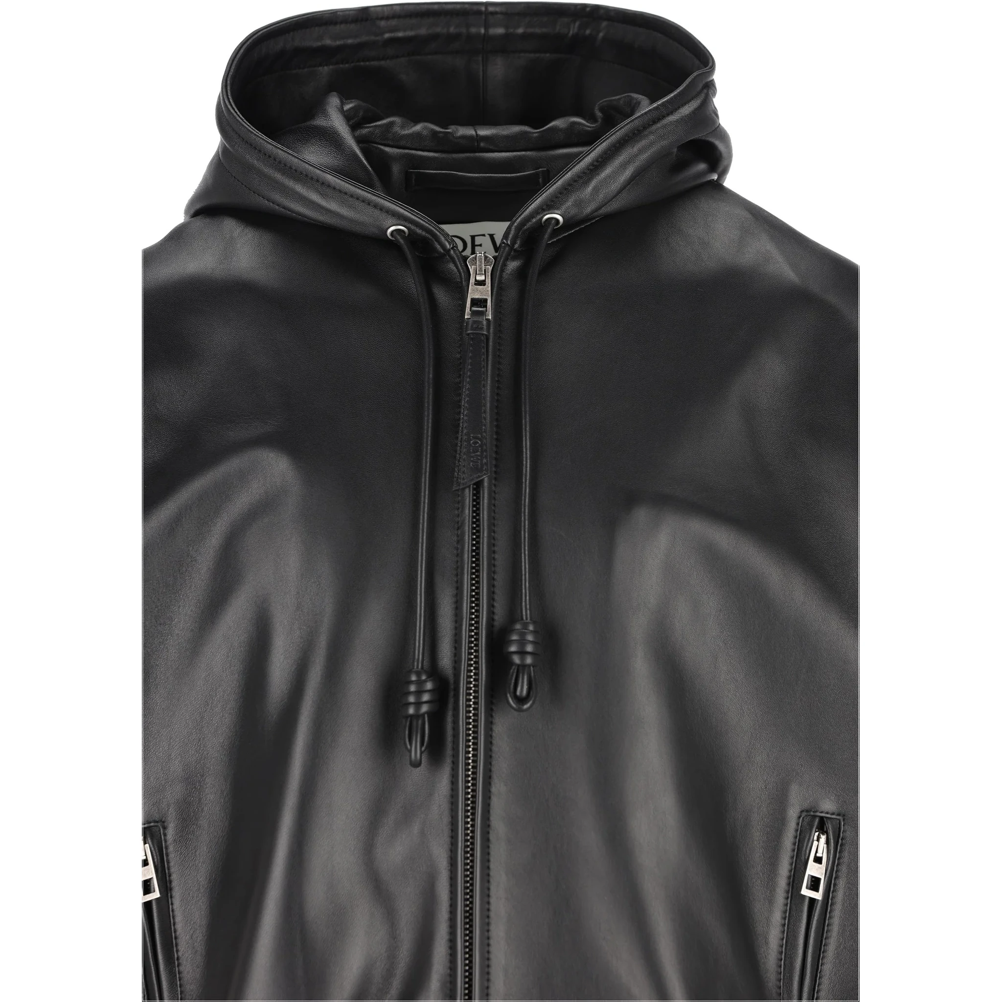 Leather hood jacket