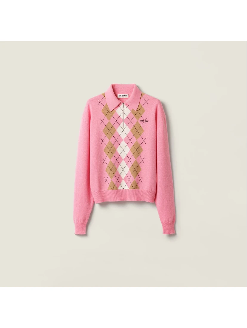 Cashmere polo shirt with zip