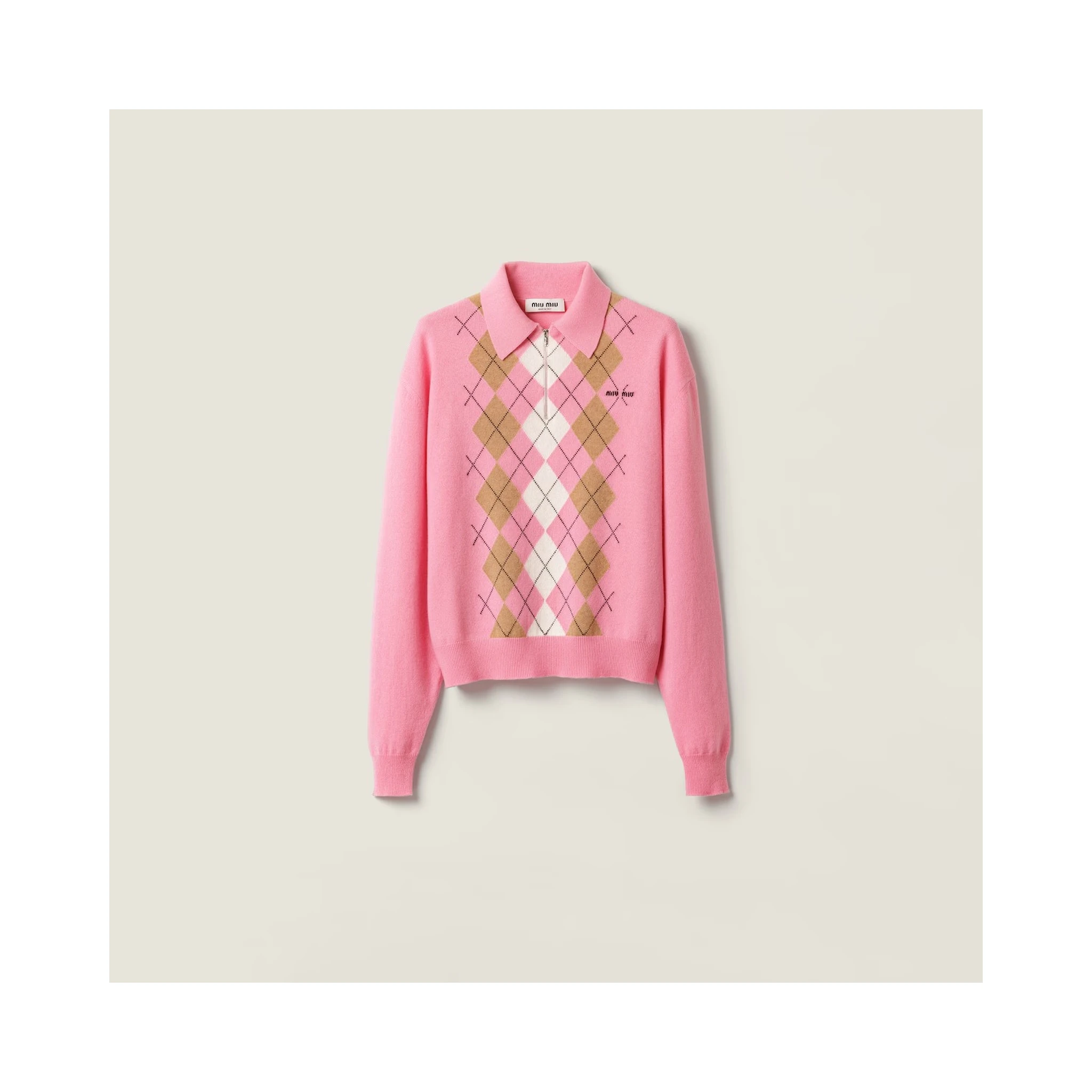 Cashmere polo shirt with zip