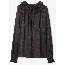 Geometric-pattern ruffled blouse