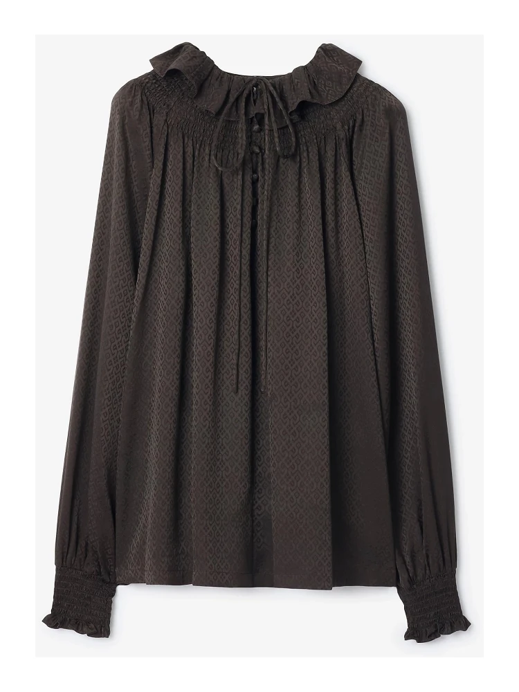 Geometric-pattern ruffled blouse