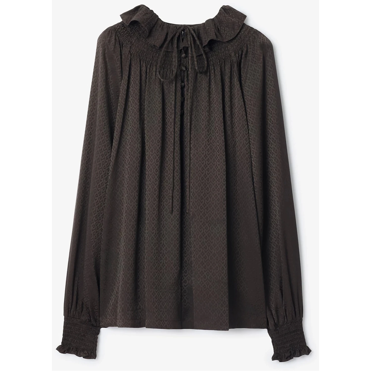 Geometric-pattern ruffled blouse