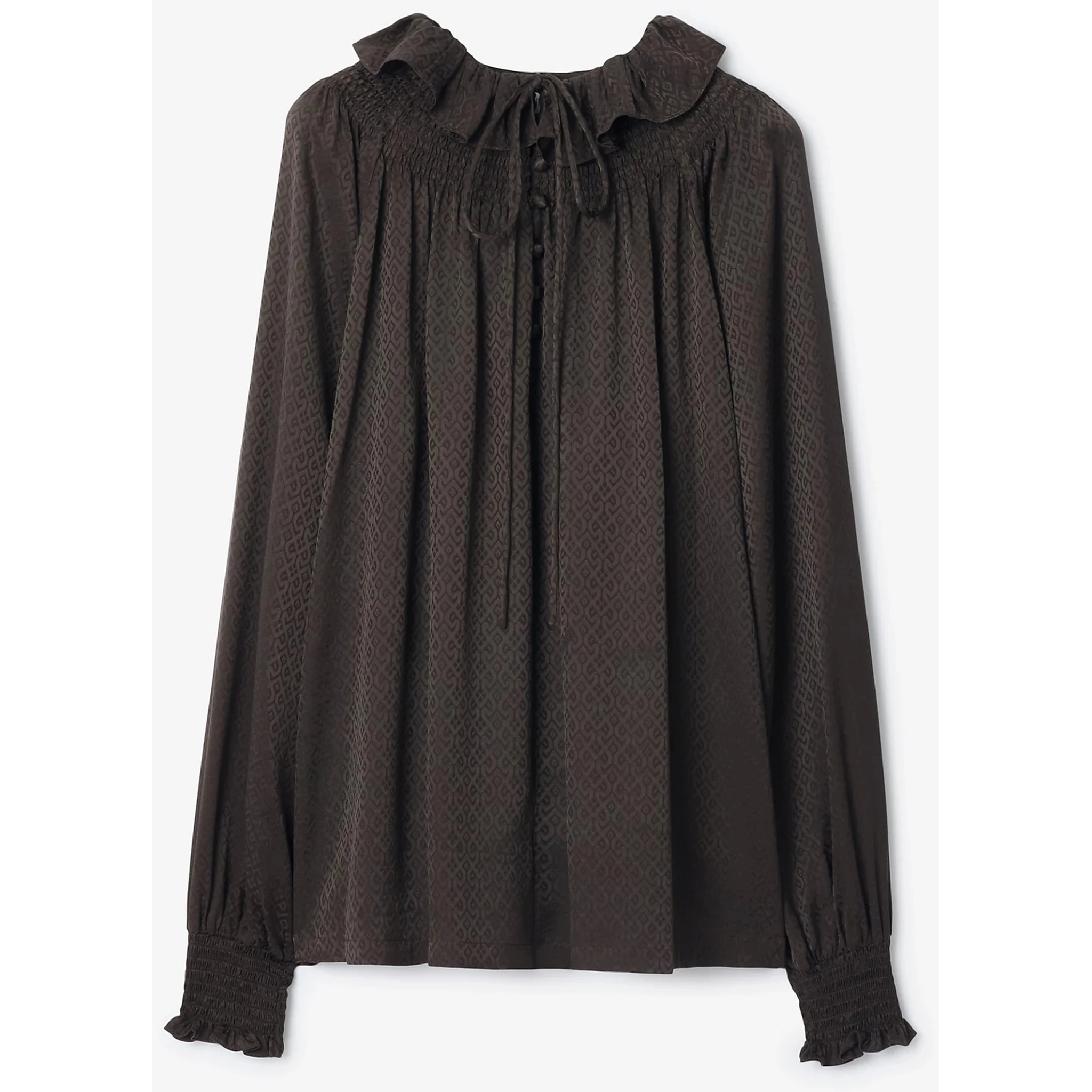 Geometric-pattern ruffled blouse