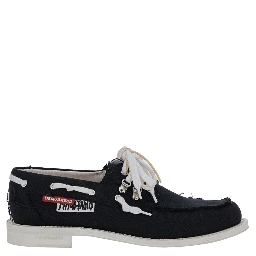 D2 x Magliano Black Loafers with Logo Patch on the Side and Front Laces in Cotton Man