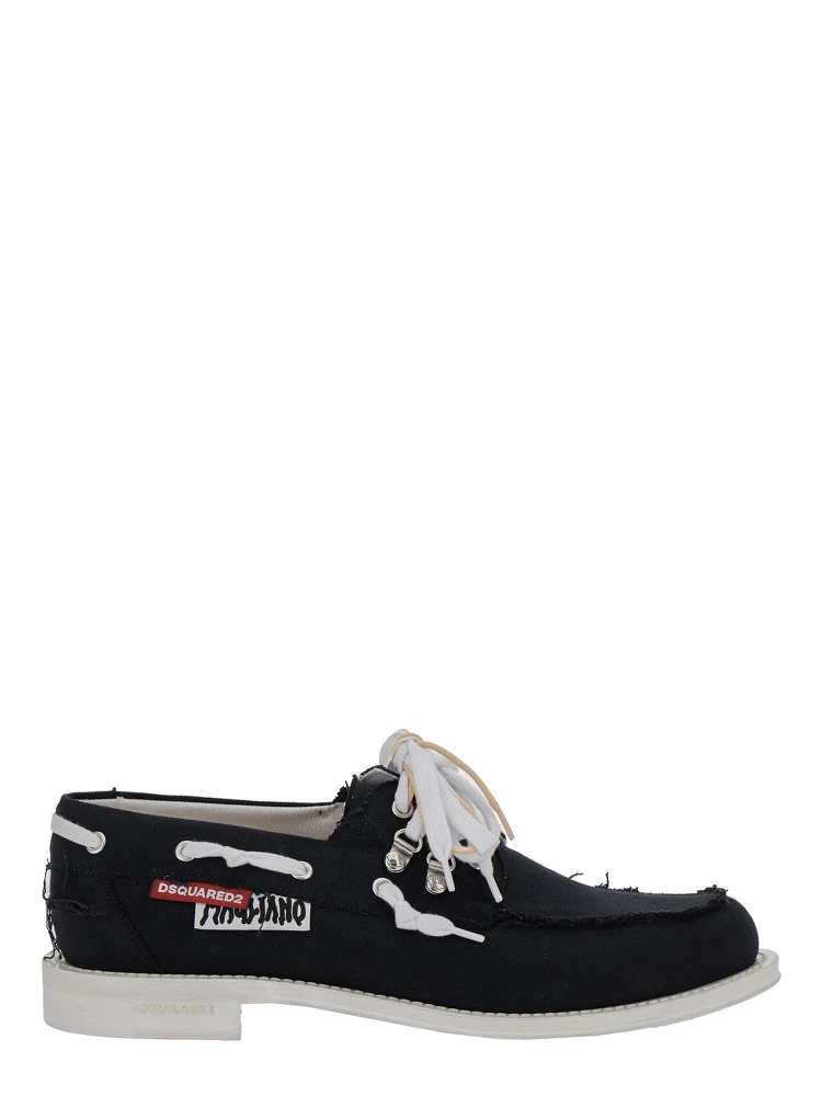 D2 x Magliano Black Loafers with Logo Patch on the Side and Front Laces in Cotton Man