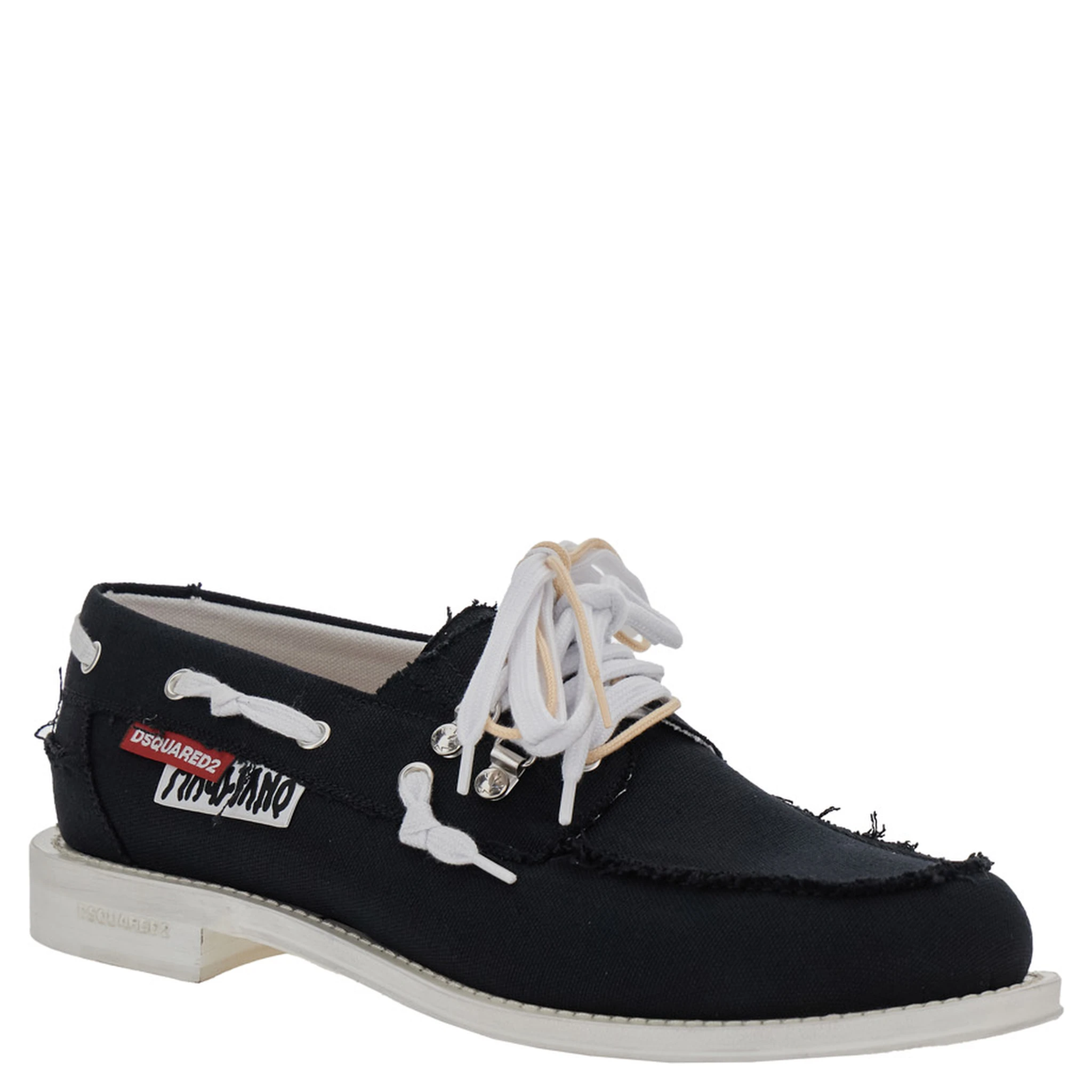 D2 x Magliano Black Loafers with Logo Patch on the Side and Front Laces in Cotton Man