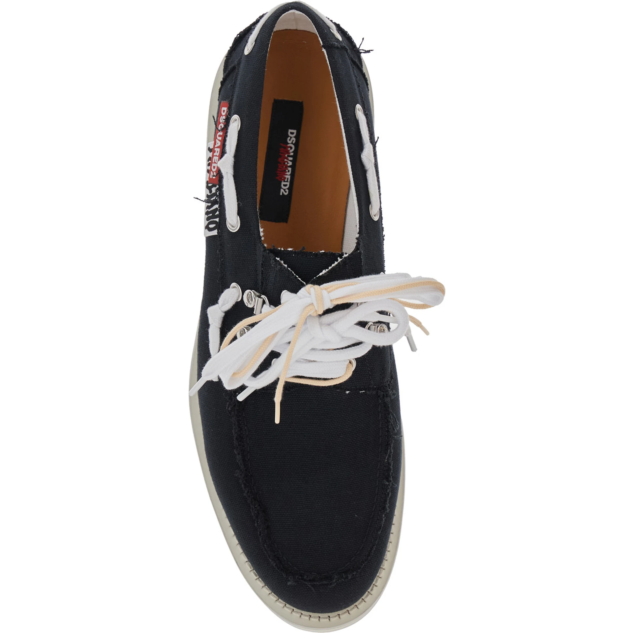 D2 x Magliano Black Loafers with Logo Patch on the Side and Front Laces in Cotton Man