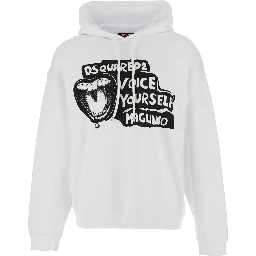 D2 x Magliano White Hoodie with Drawstring Hood with Maxi Print on the Front in Cotton Man