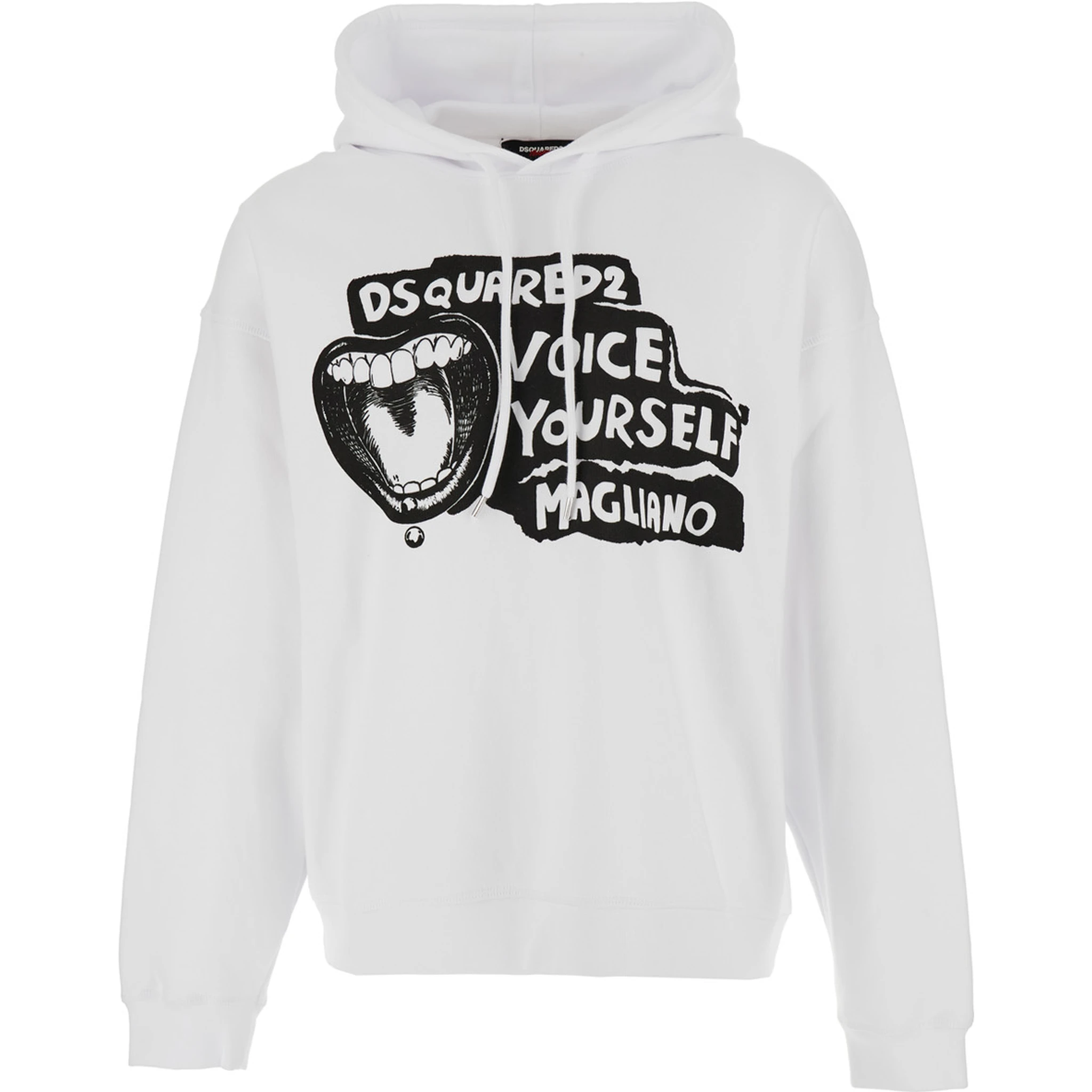 D2 x Magliano White Hoodie with Drawstring Hood with Maxi Print on the Front in Cotton Man