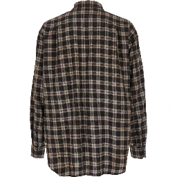 D2 x Magliano Brown Shirt with Tie Detail on the Front and All-Over Check Motif in Cotton Man