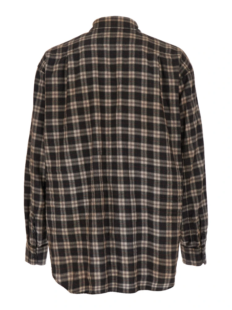 D2 x Magliano Brown Shirt with Tie Detail on the Front and All-Over Check Motif in Cotton Man