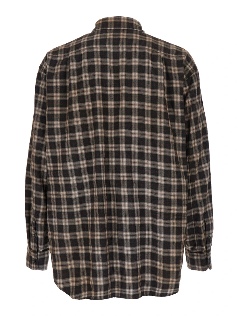 D2 x Magliano Brown Shirt with Tie Detail on the Front and All-Over Check Motif in Cotton Man