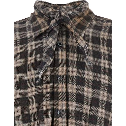 D2 x Magliano Brown Shirt with Tie Detail on the Front and All-Over Check Motif in Cotton Man